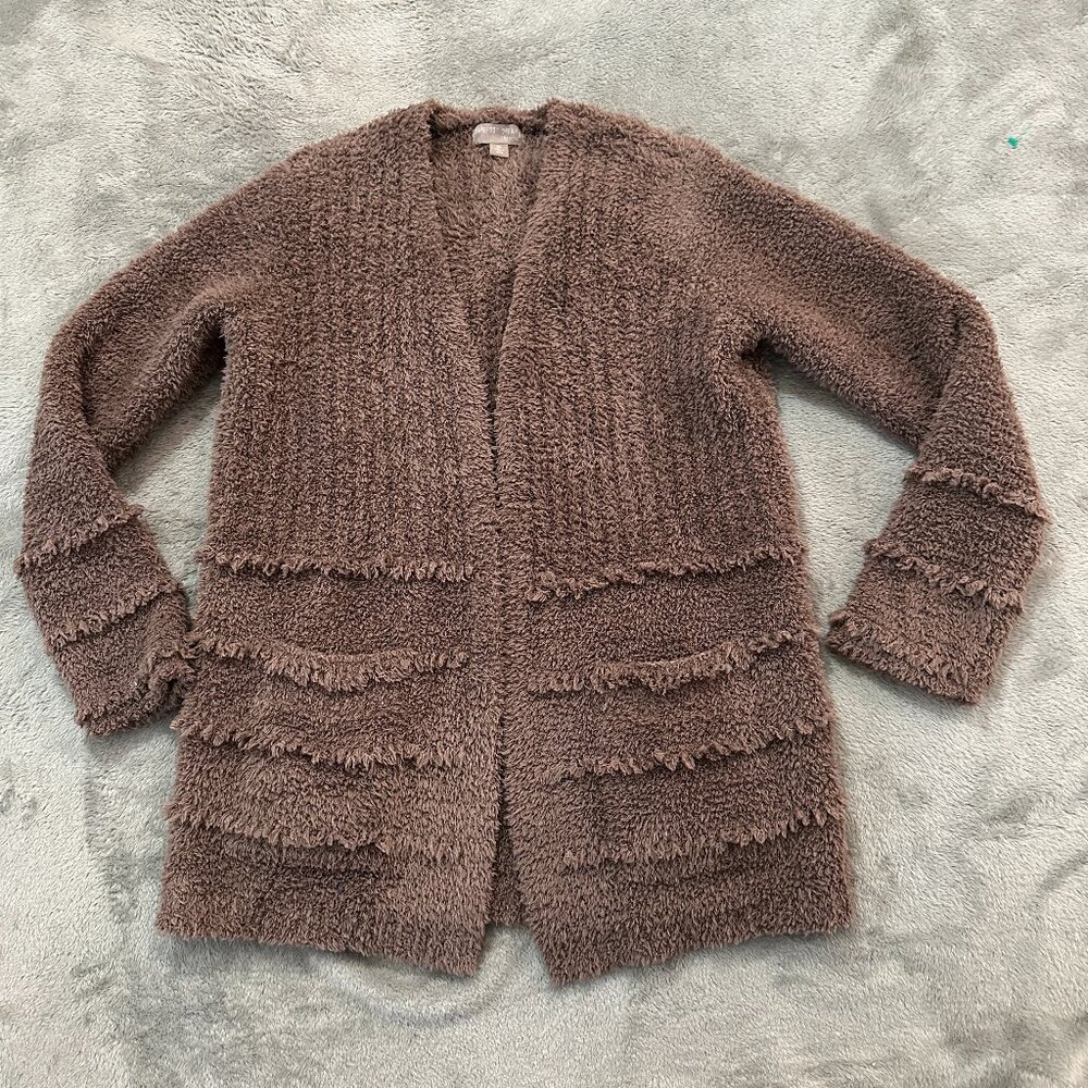 Barefoot Dreams CozyChic Boardwalk Cardigan Sweater XS Brown Tan